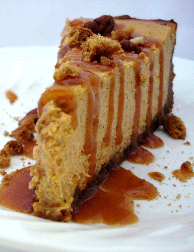 Pumpkin Cheesecake with Gingersnap Crust and Caramel Drizzle // One Lovely Life