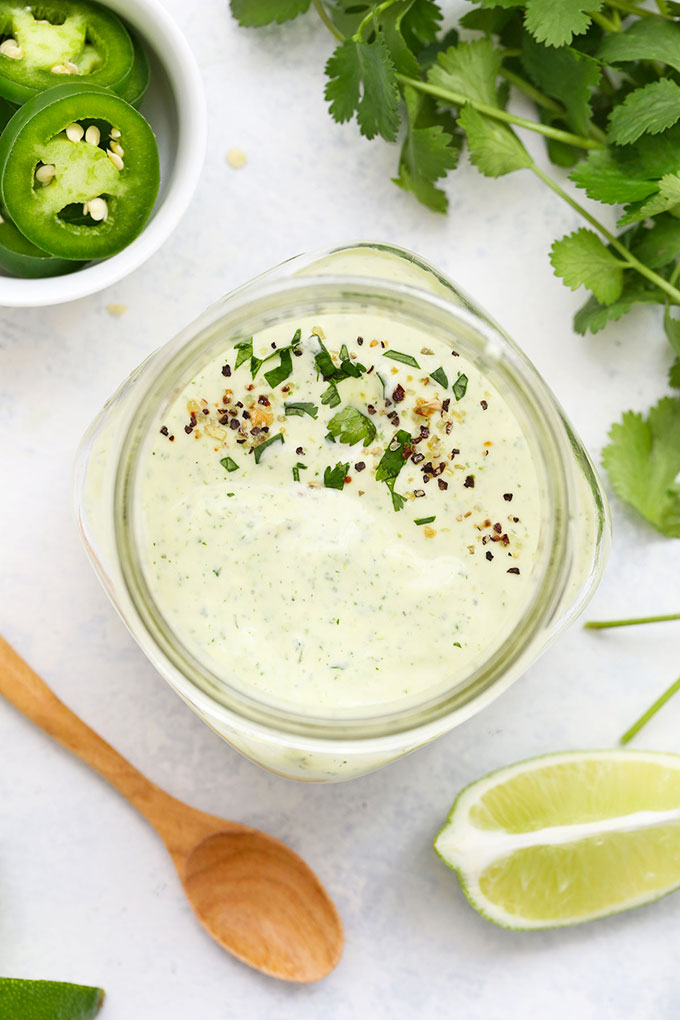 Jar of Cilantro Lime Ranch Dressing from One Lovely Life