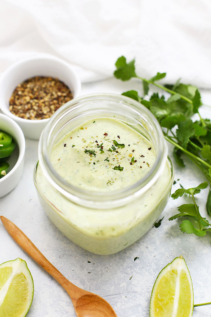 Jar of Cilantro Lime Ranch Dressing from One Lovely Life