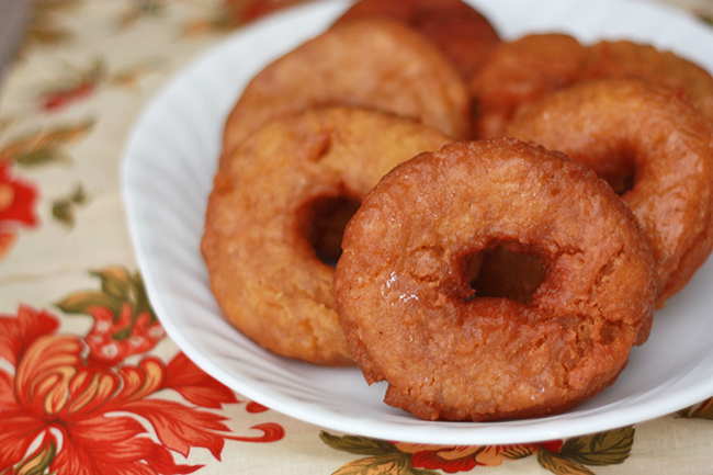 Pumpkin Donuts with a simple sweet glaze. SO GOOD! 