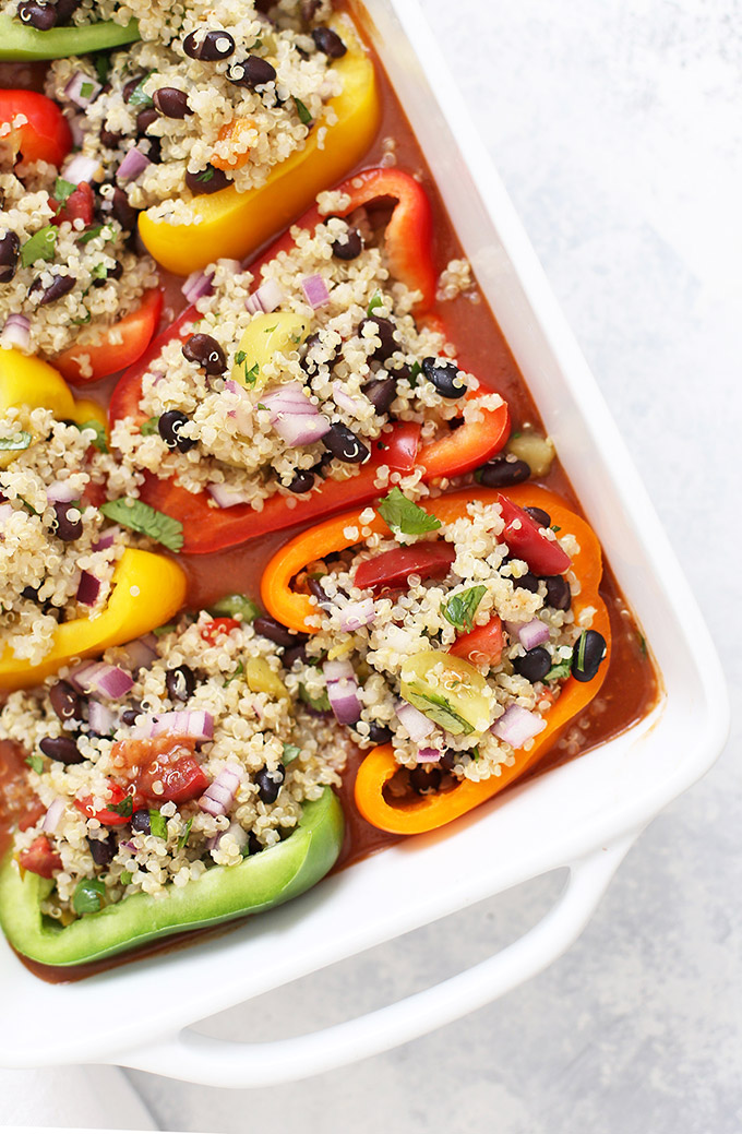 Mexican Stuffed Peppers with Quinoa and Black Beans and Enchilada Sauce