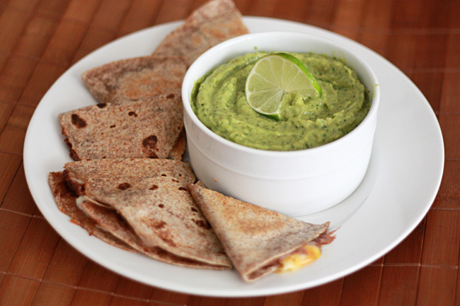quesadillas with creamy green chile avocado sauce (gf, df)