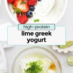 high protein lime yogurt topped with berries