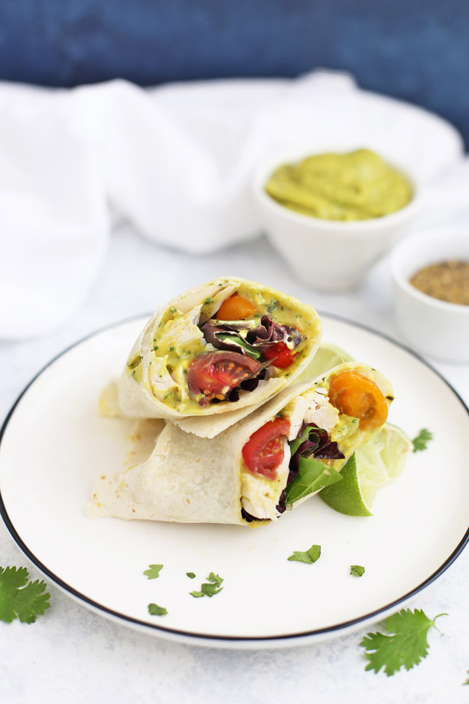 Mango Guacamole Chicken Wraps - These gluten free wraps are such a fresh lunch or easy dinner. You'll LOVE the mango guacamole! 