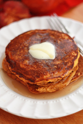 Light and airy pumpkin buttermilk pancakes from www.onelovelylife.com