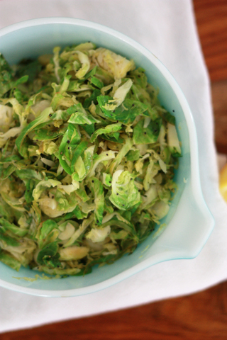 shredded brussels sprouts with lemon and poppy seeds (gf, df, v, Paleo, Whole30)