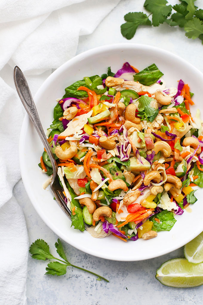 Gluten Free & Paleo Friendly Thai Chopped Salad with Peanut or Cashew Sauce Drizzle from One Lovely Life