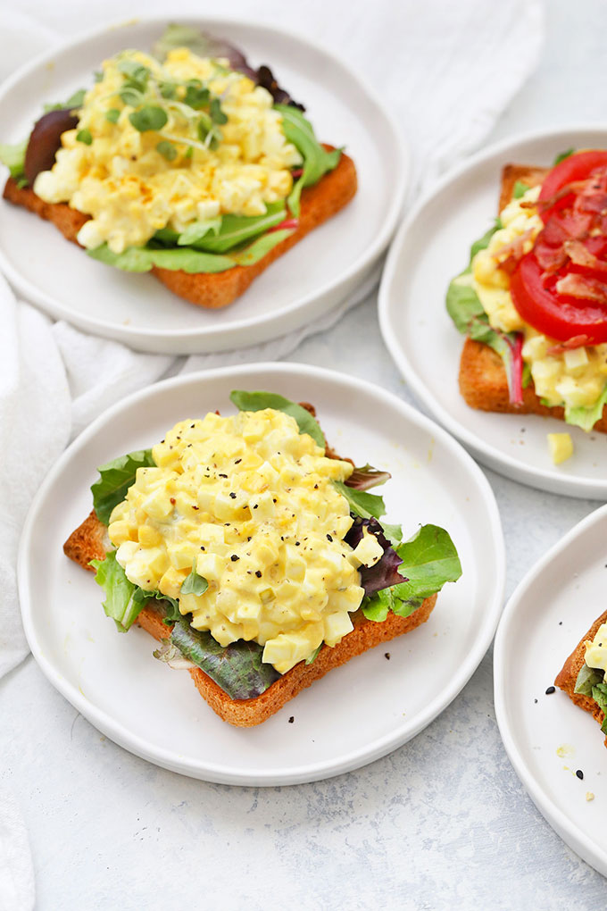 4 Open Faced Egg Salad Sandwiches on Toast from One Lovely Life