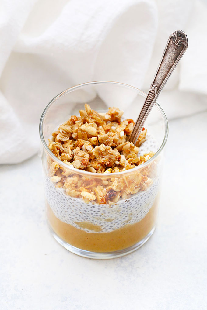 Slow Cooker Spiced Pear Sauce with Chia Pudding and Granola from One Lovely Life
