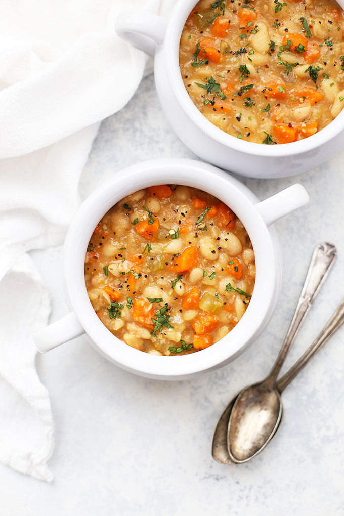 Two Bowls of Crock Pot Vegetable Bean Soup