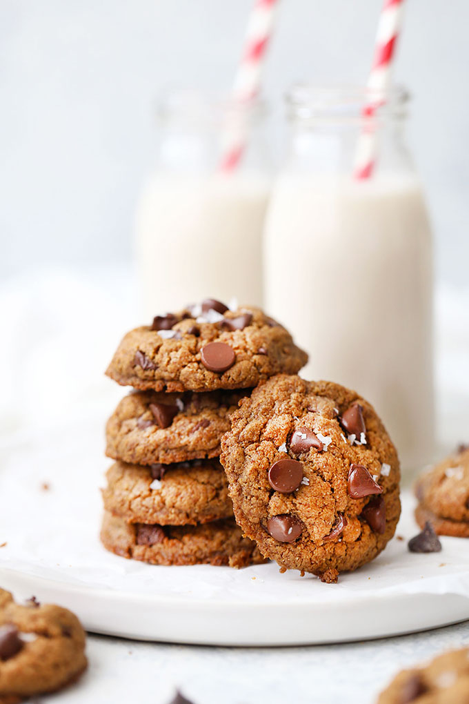 Flourless Almond Butter Chocolate Chip Cookies with Almond Milk from One Lovely Life