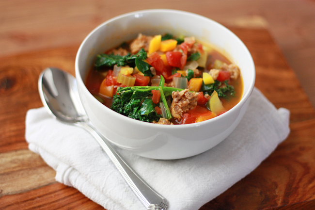 Simple, delicious sausage and vegetable soup from www.onelovelylife.com