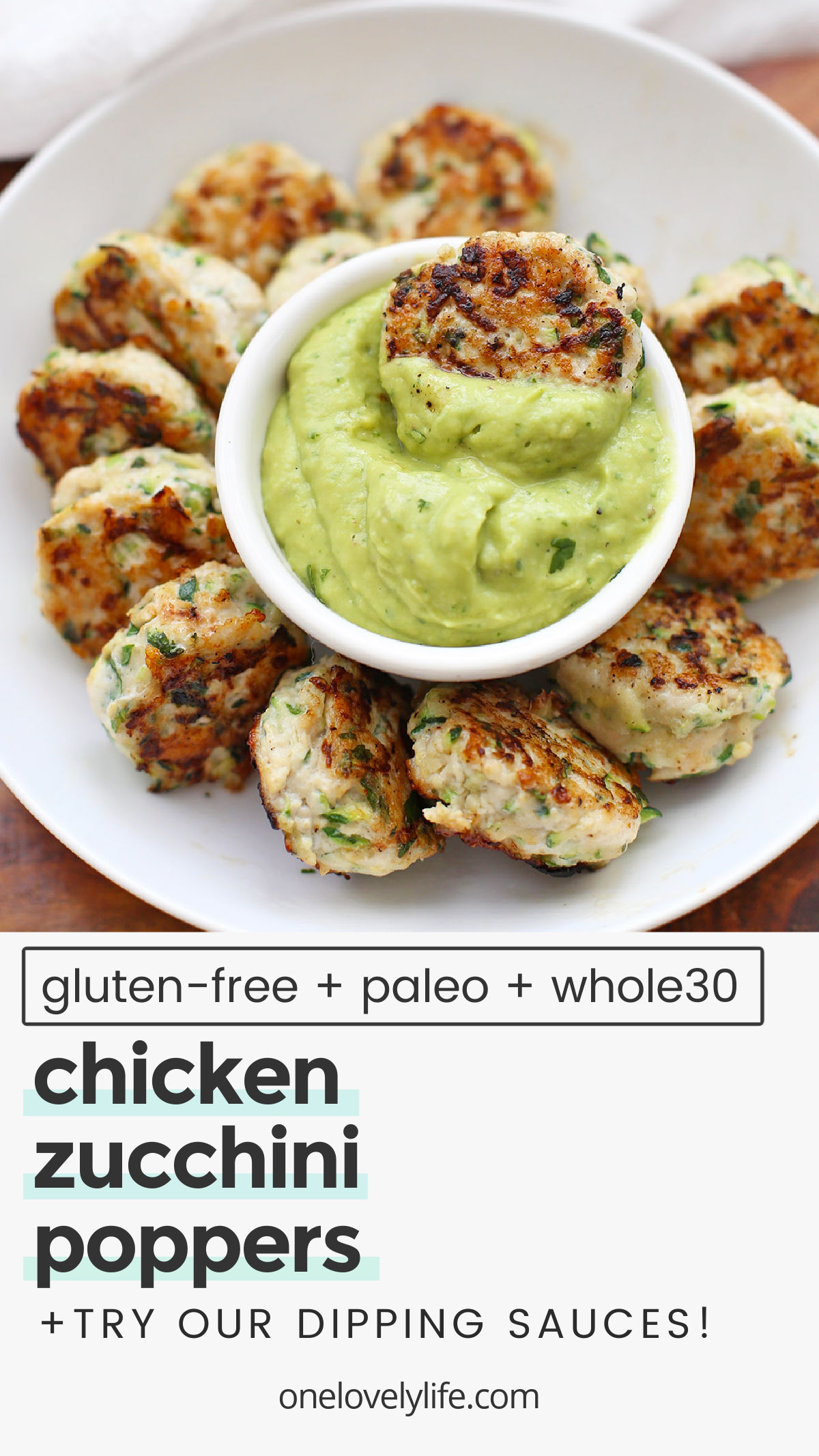 Paleo & Whole30 Chicken Zucchini Poppers - These chicken zucchini meatballs are so easy and delicious! Perfect for meal prep and clean eating! // keto meatballs // paleo meatballs // chicken meatballs // paleo appetizer // paleo meal prep// meal prep lunch // meal prep recipe // Whole30 dinner // keto dinner // low carb dinner // paleo chicken meatballs // whole30 meatballs // healthy dinner recipe
