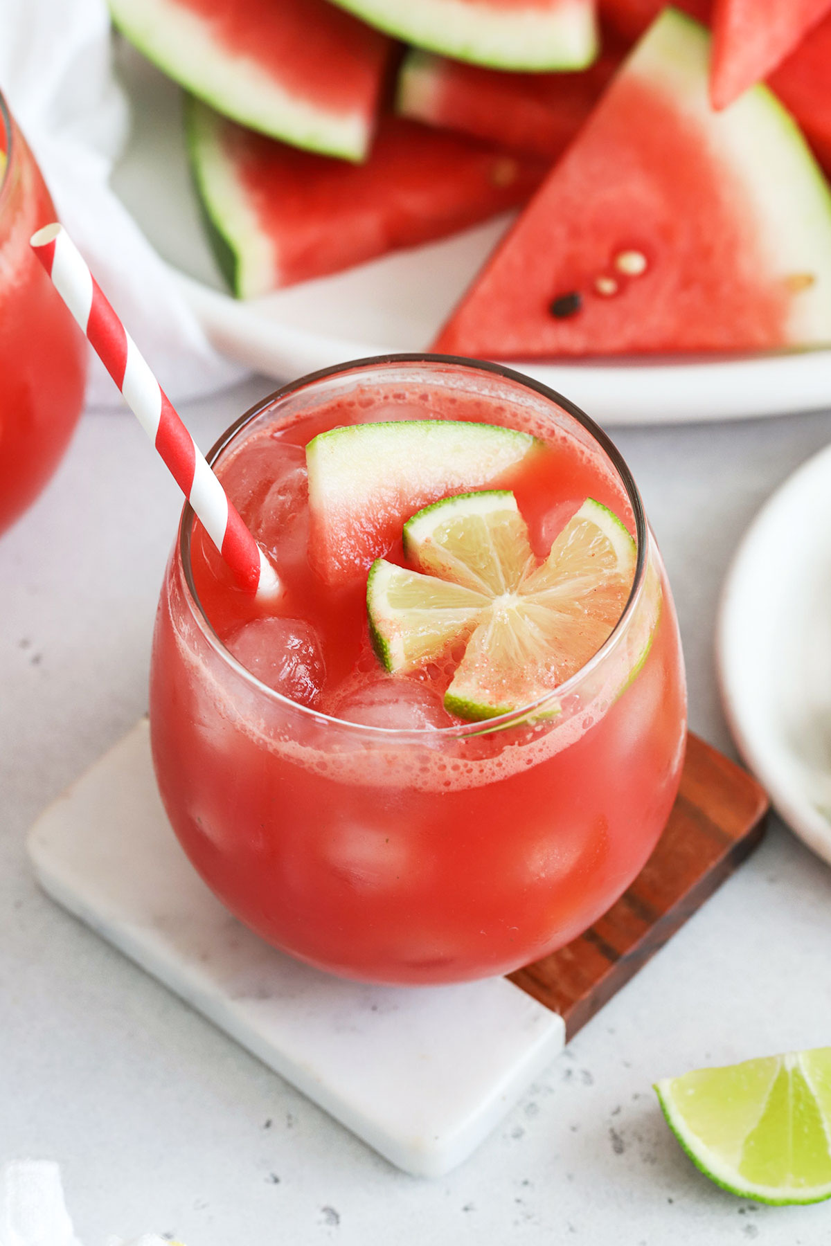 watermelon refresher moctkail with lime flower