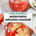 watermelon coconut water mocktail with watermelon and lime garnish