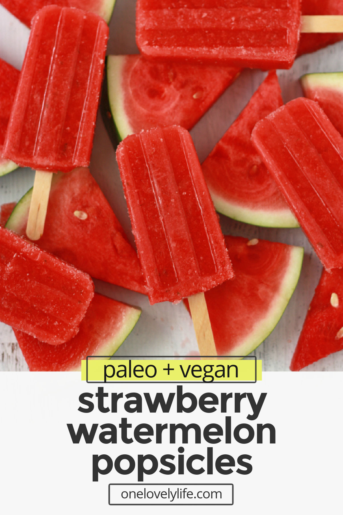Strawberry Watermelon Popsicles are a fresh, bright, healthy warm weather treat! They're 100% fruit and naturally help balance your electrolytes. (Vegan & paleo) // healthy popsicles // strawberry popsicles // watermelon popsicles // paleo popsicles // vegan popsicles // naturally sweetened // healthy snack //
