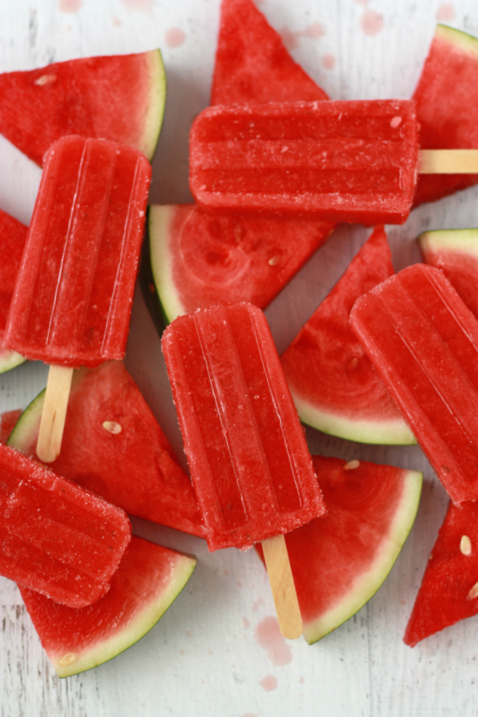 Fresh, healthy Strawberry Watermelon Popsicles from One Lovely Life. 