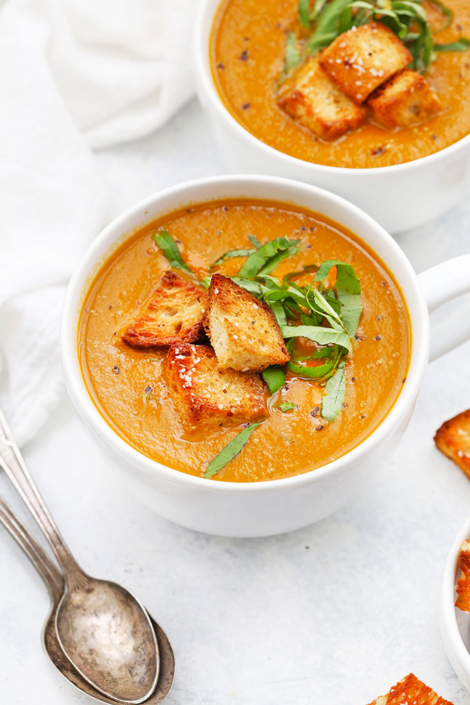 Vegan Creamy Tomato Basil Soup from One Lovely Life