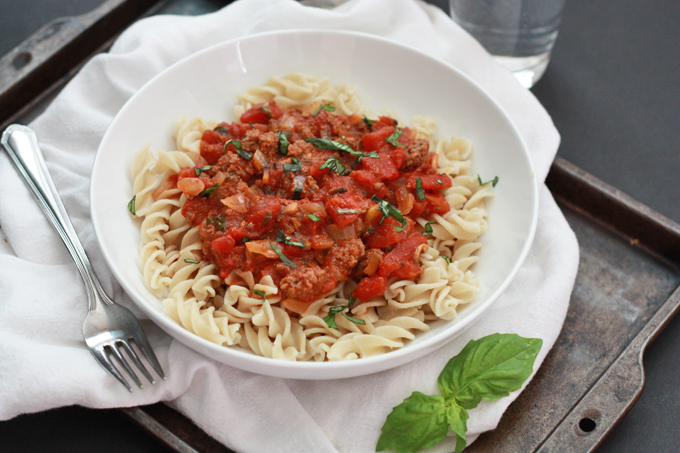 We love this Beef & Mushroom Pasta Sauce. SO yummy over spaghetti squash or pasta. 