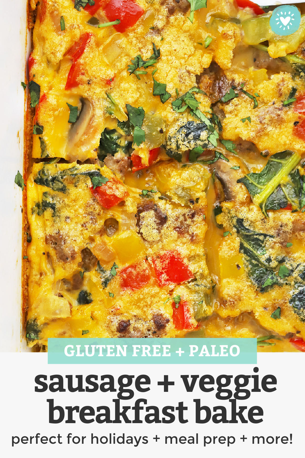 Sausage and Veggie Breakfast Bake - This cozy sausage veggie breakfast casserole is perfect for holidays, get-togethers, or meal prep. It reheats like a dream and tastes fantastic! // Meal prep breakfast // Paleo egg casserole // whole30 breakfast casserole #breakfast #eggcasserole #eggbake #paleo #whole30 #breakfastbake
