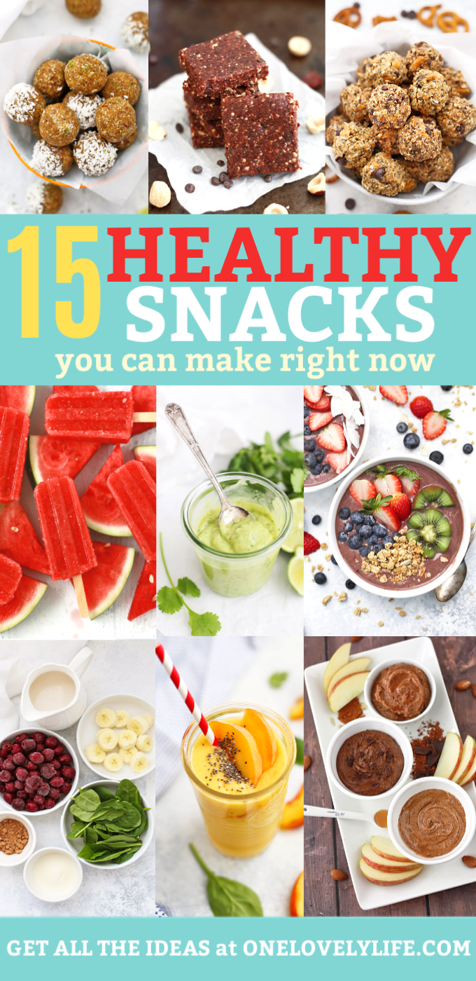 15 Healthy Snacks You can Make Right Now - Delicious healthy snack ideas your whole family can love! (Plenty of gluten free, vegan, and paleo options!)