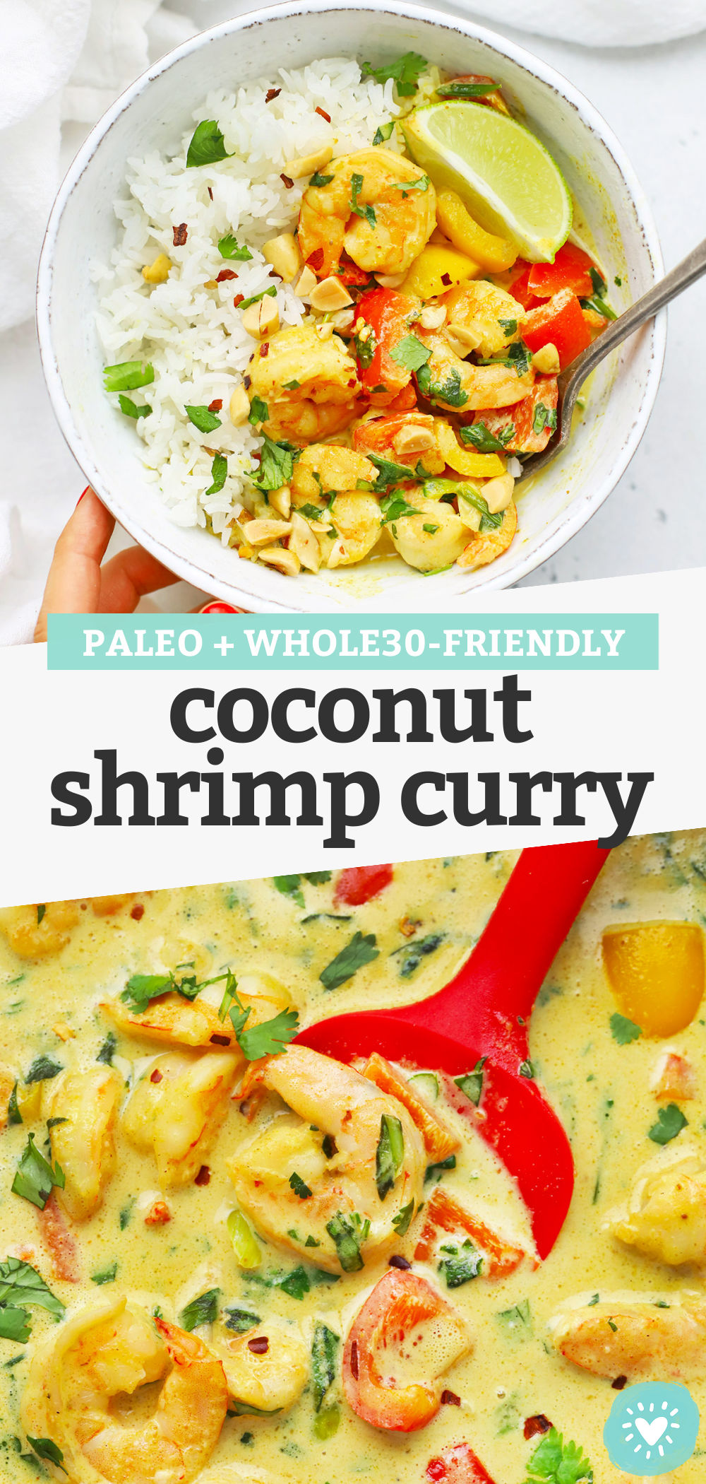 Creamy Coconut Shrimp Curry. This paleo shrimp curry recipe has a gorgeous coconut curry sauce and colorful veggies that make it extra special. // Shrimp curry recipe // healthy shrimp curry // easy shrimp curry #curry #shrimp #dinner #healthydinner #shrimpcurry #paleo #whole30