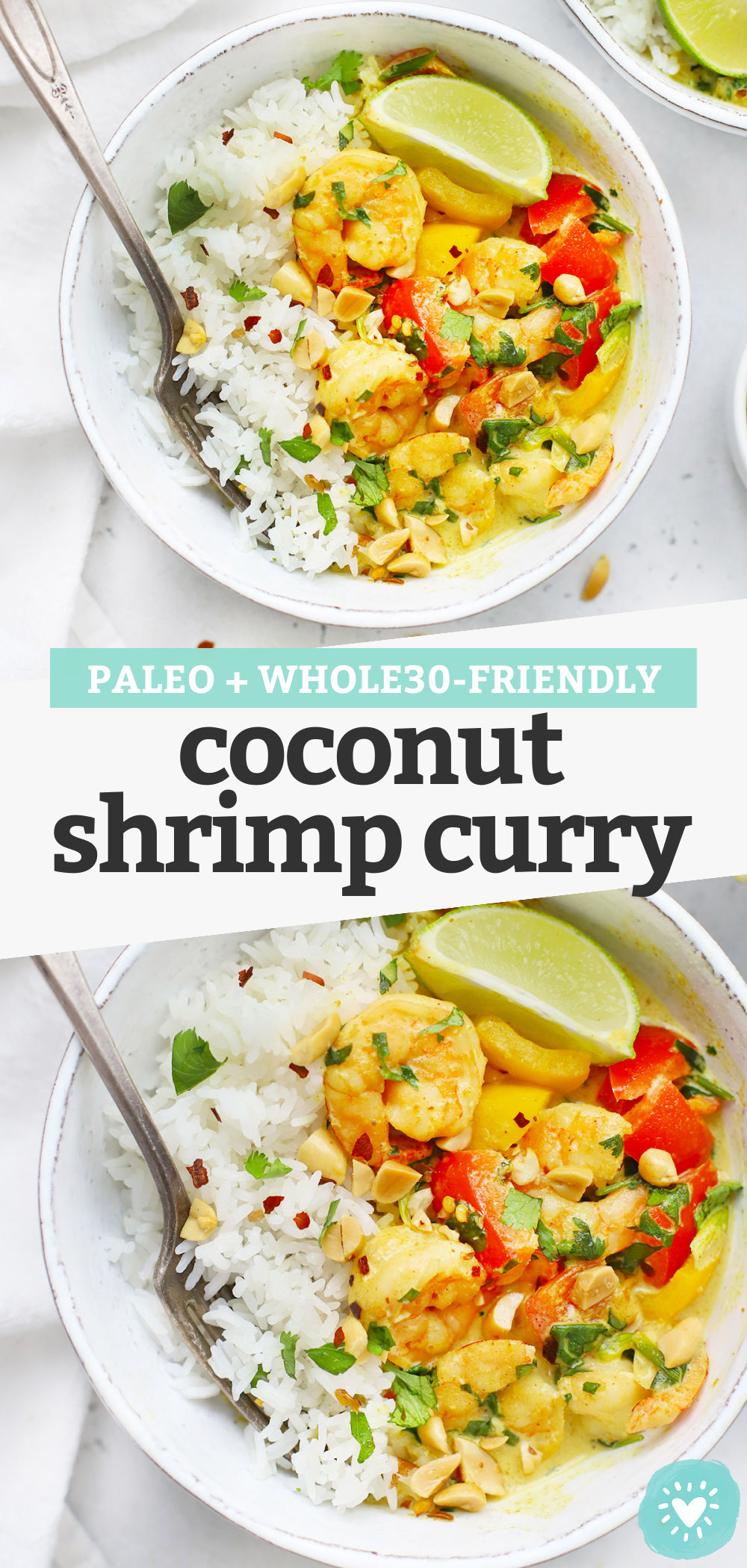 Creamy Coconut Shrimp Curry. This paleo shrimp curry recipe has a gorgeous coconut curry sauce and colorful veggies that make it extra special. // Shrimp curry recipe // healthy shrimp curry // easy shrimp curry #curry #shrimp #dinner #healthydinner #shrimpcurry #paleo #whole30