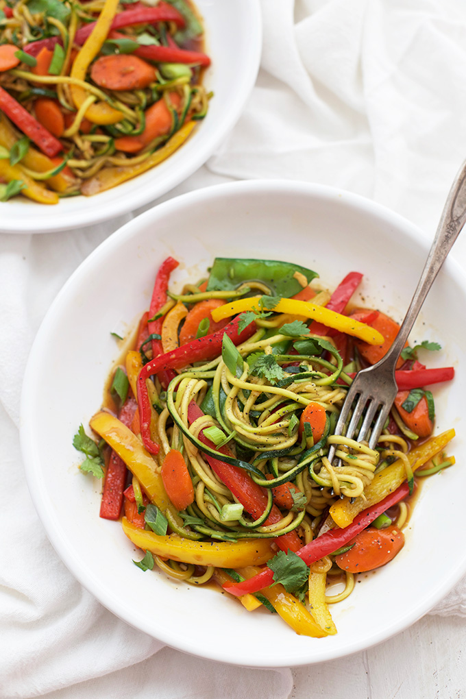 Zucchini Noodle Stir Fry with Spicy Black Pepper Sauce -- the most delicious way to clean out the fridge. 