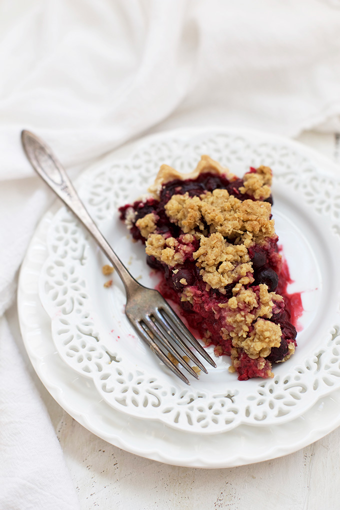 The VERY (berry?) best Triple Berry Pie. The crumble topping is incredible! 