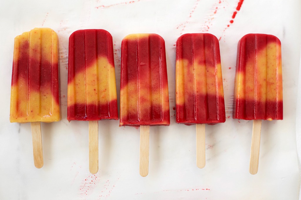 Swirl popsicles are the prettiest. Try these Peach & Raspberry Popsicles.