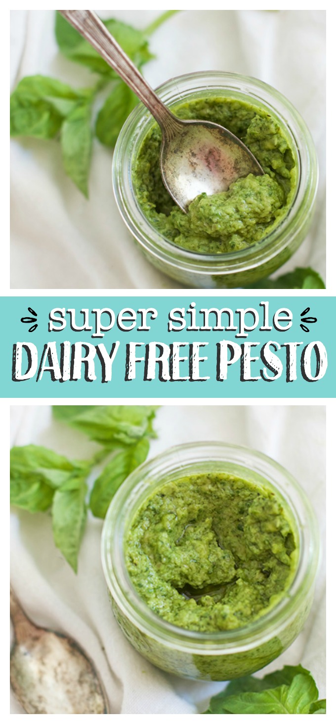 Simple Dairy Free Pesto - You won't be missing anything with this bright, beautiful dairy free pesto. (Plus, you can make it nut free!)