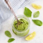 Simple Dairy Free Pesto - Vegan pesto has never tasted better. Gluten free and paleo, this even comes with a nut free option! Best homemade pesto I've ever tried! (+10 Ways to Use it!)