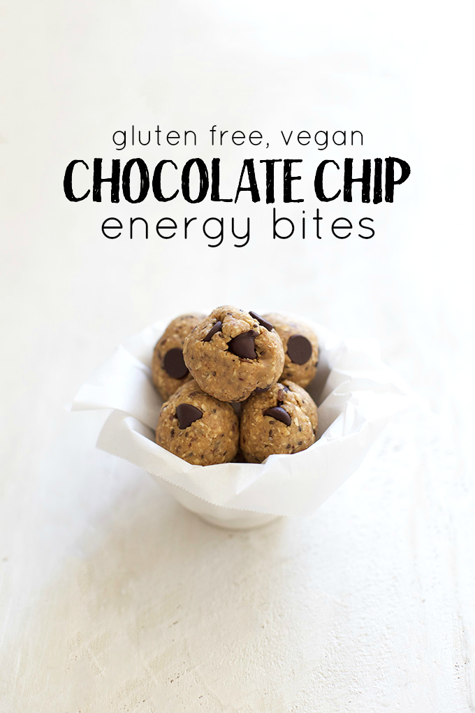 Gluten Free, Vegan Chocolate Chip Cookie Dough Energy Bites - Just sweet enough and boosted with protein and nutrients!