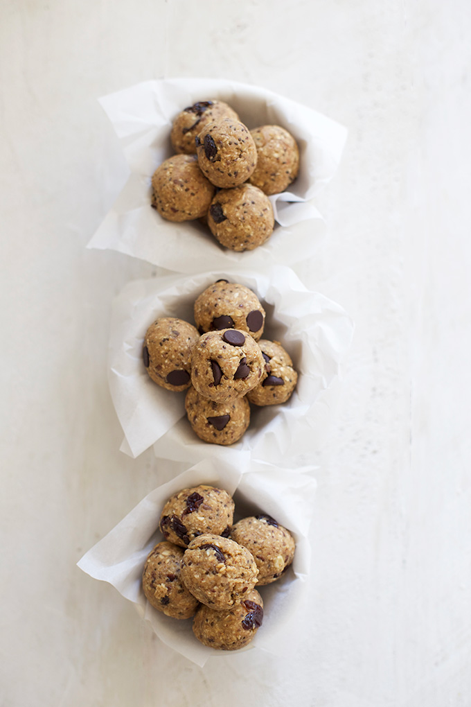 Cookie Dough Energy Bites. We love these babies! Protein, vitamins, and good-for-you ingredients. 