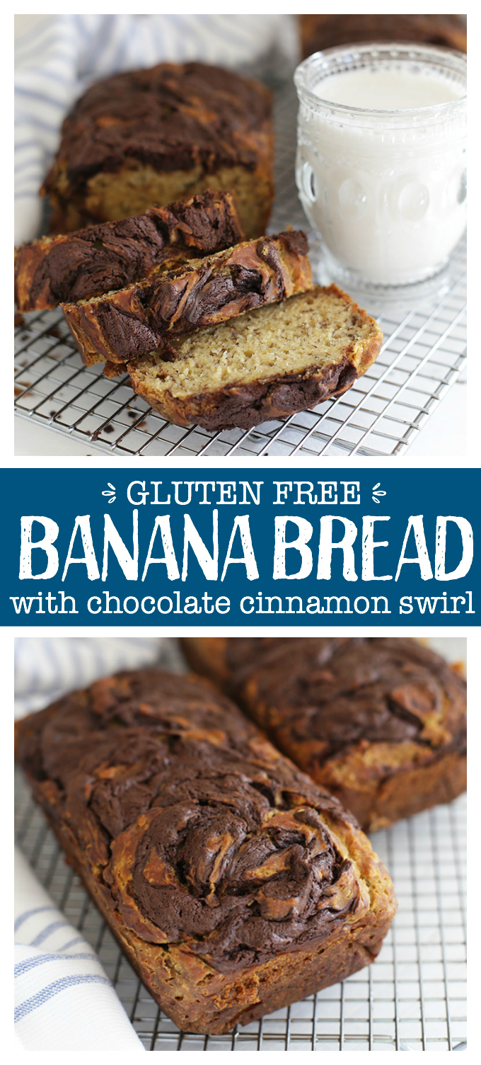 Gluten Free Banana Bread with Chocolate Cinnamon Swirl - This banana bread might just be the prettiest you've ever tried. It certainly is the fluffiest, loveliest I have! 