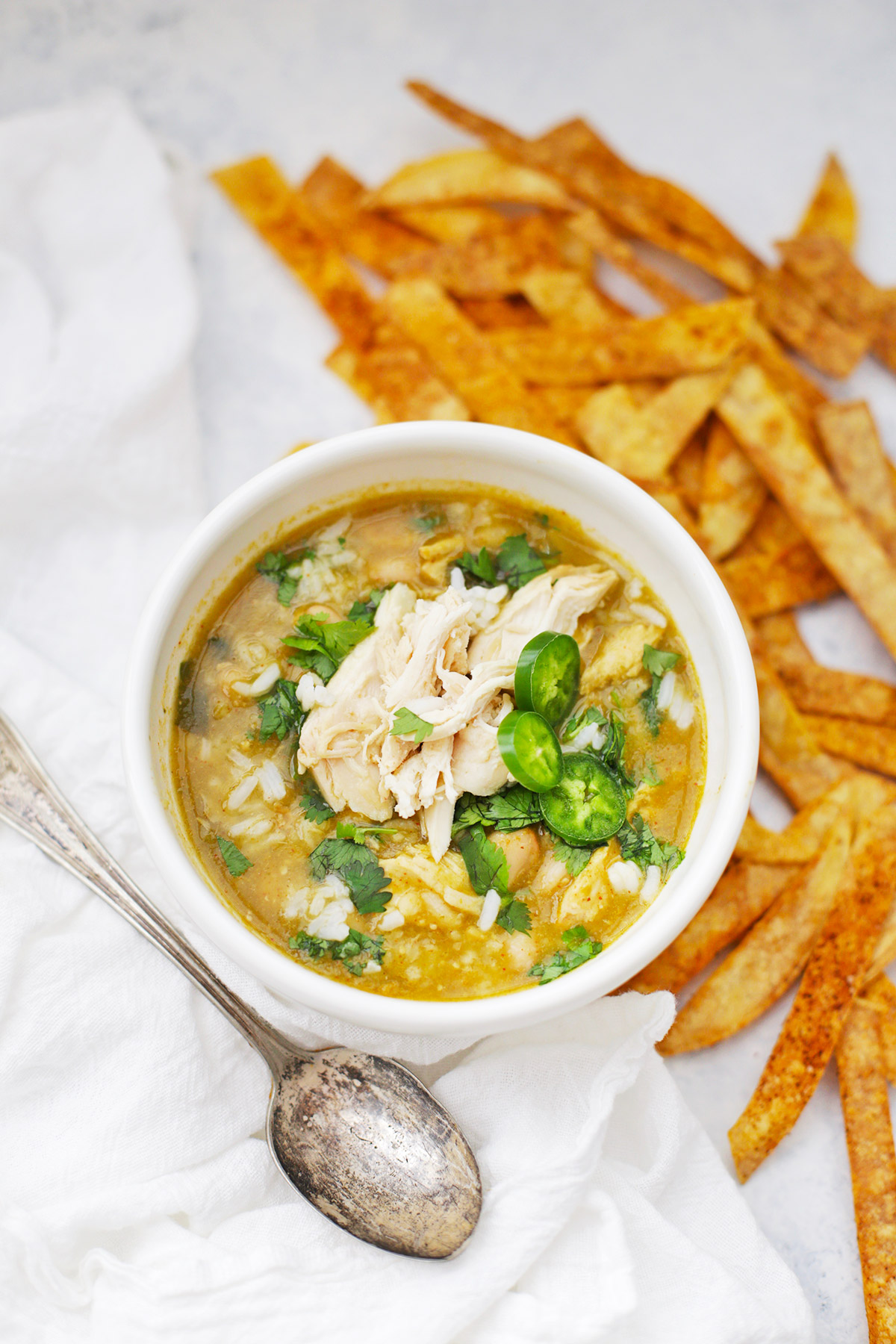 Salsa Verde Chicken & Rice Soup from One Lovely Life