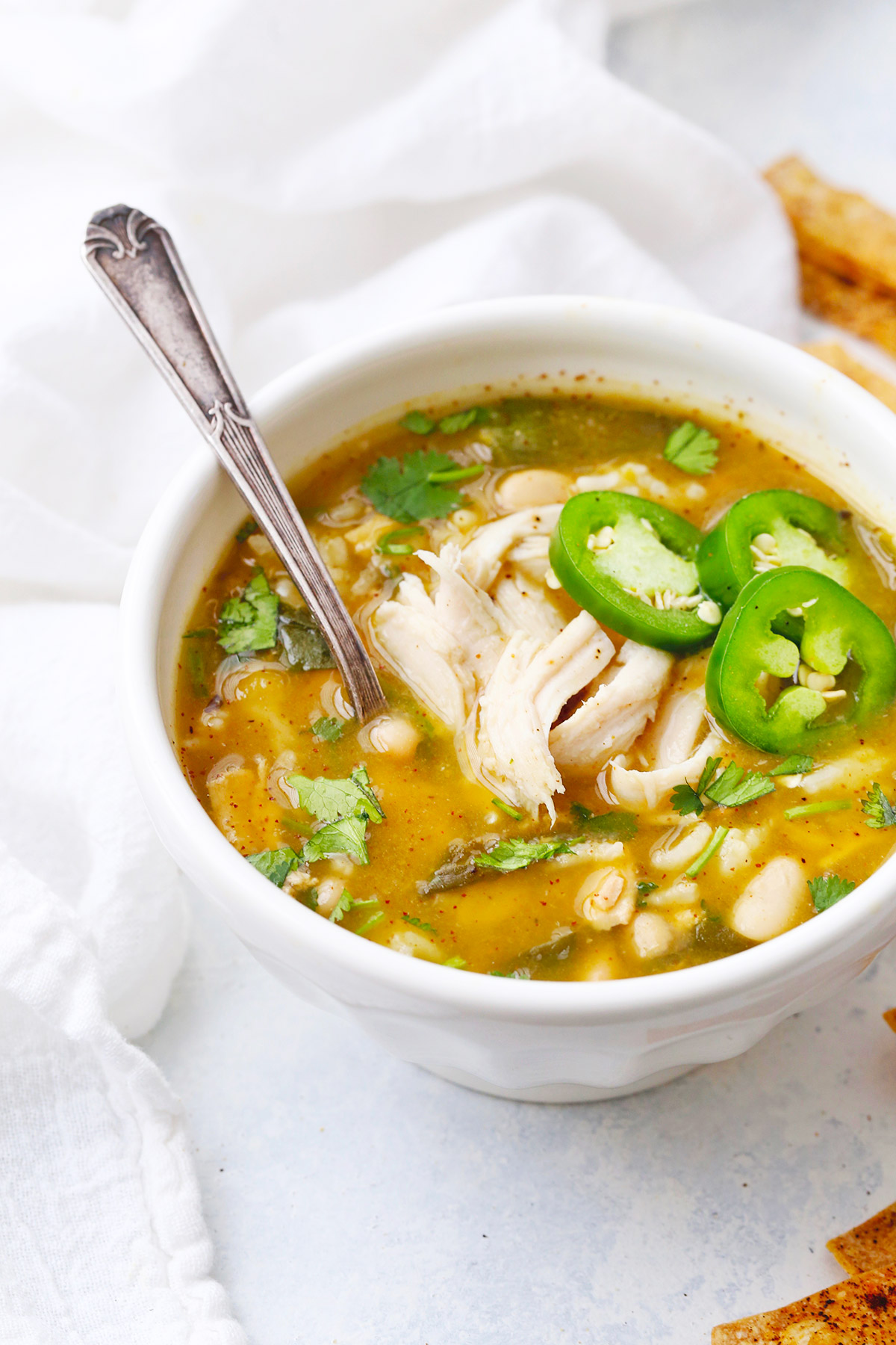 Salsa Verde Chicken & Rice Soup from One Lovely Life