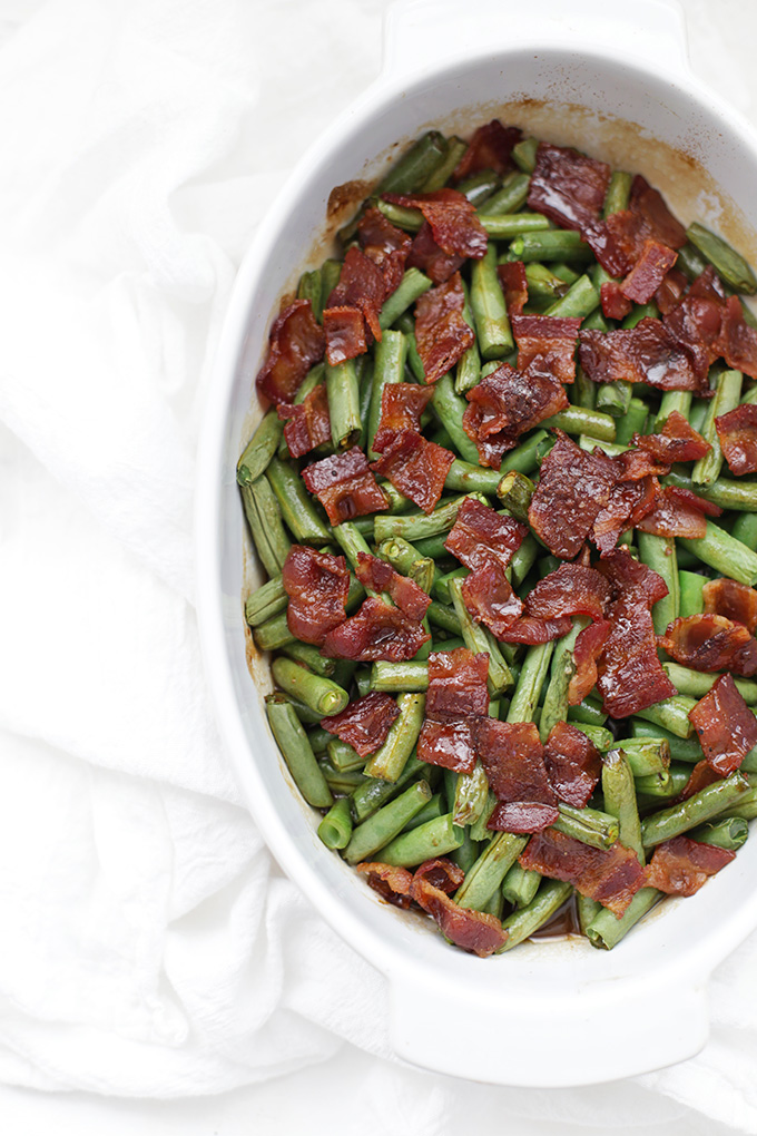 These smothered green beans are perfect for a holiday dinner, but easy enough for a weeknight.