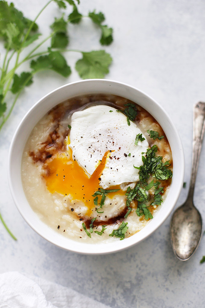 Congee is the perfect cozy comfort food. Topped with a poached egg and plenty of goodies, it's one of our favorites!