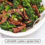healthy beef and broccoli stir fry in a white bowl