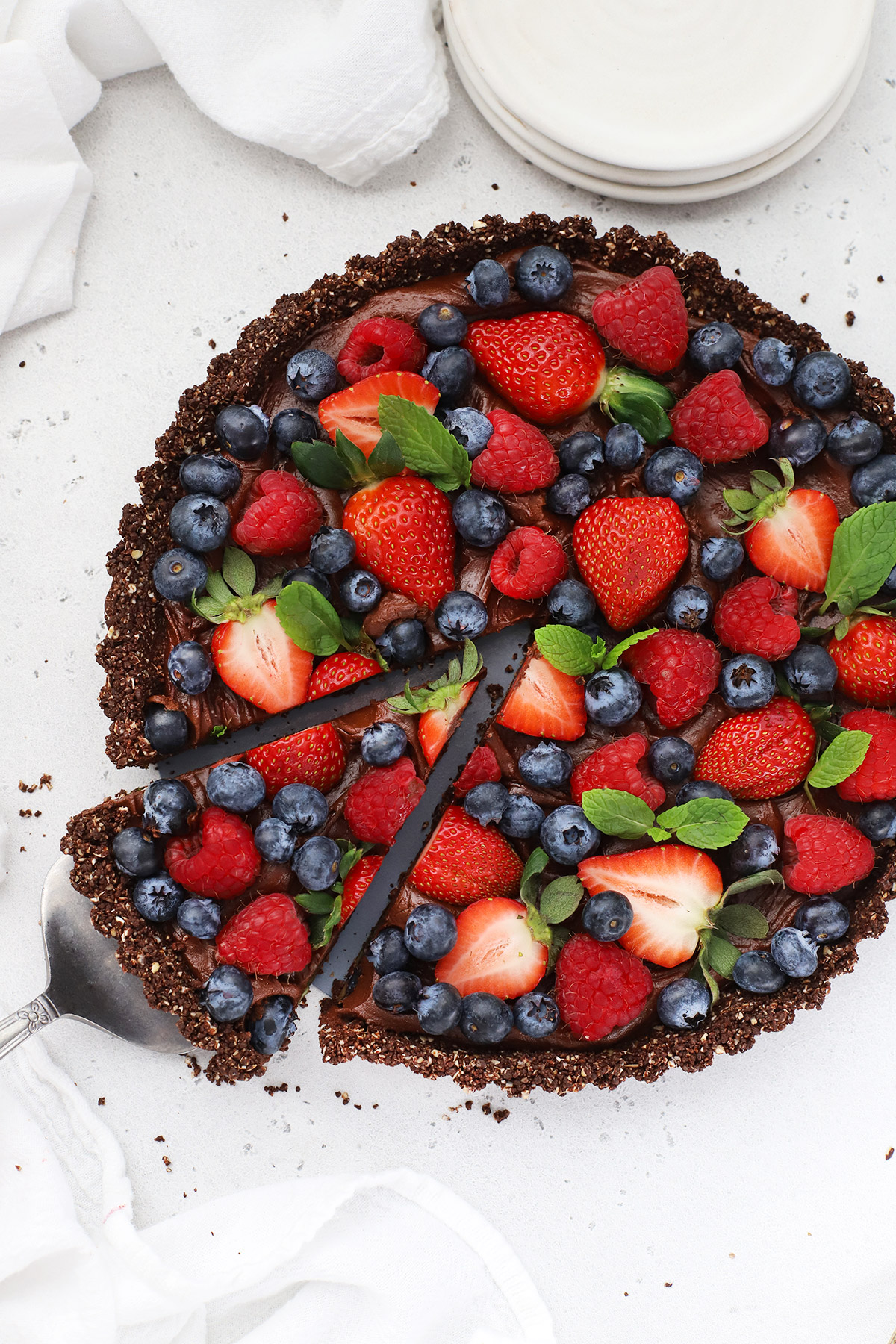 Chocolate tart with chocolate crust and fresh berries