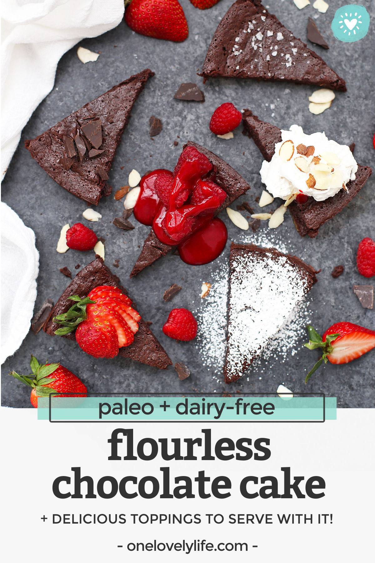 Flourless Chocolate Cake - This dense, perfectly rich chocolate cake is gluten free, dairy free, and naturally sweetened, but has all the indulgent decadence you're looking for on a special occasion. Pro tip: don't skip the raspberry sauce! // dairy free flourless chocolate cake recipe // paleo flourless chocolate cake // gluten free flourless chocolate cake // paleo chocolate cake // gluten free chocolate cake #flourlesschocolate cake #chocolatecake #valentinesday