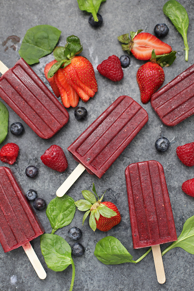 Superfood Mixed Berry Popsicles - These tasty homemade popsicles have no added sugar and a few secret superfood boosts. My kids LOVE them! (vegan + gluten free)
