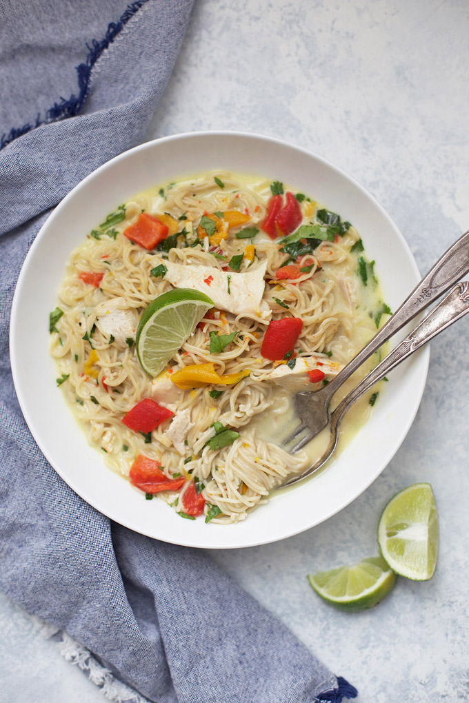 Slurp up this Thai Curry Noodle Bowl - Make them with chicken, shrimp, or veggies. So good! 