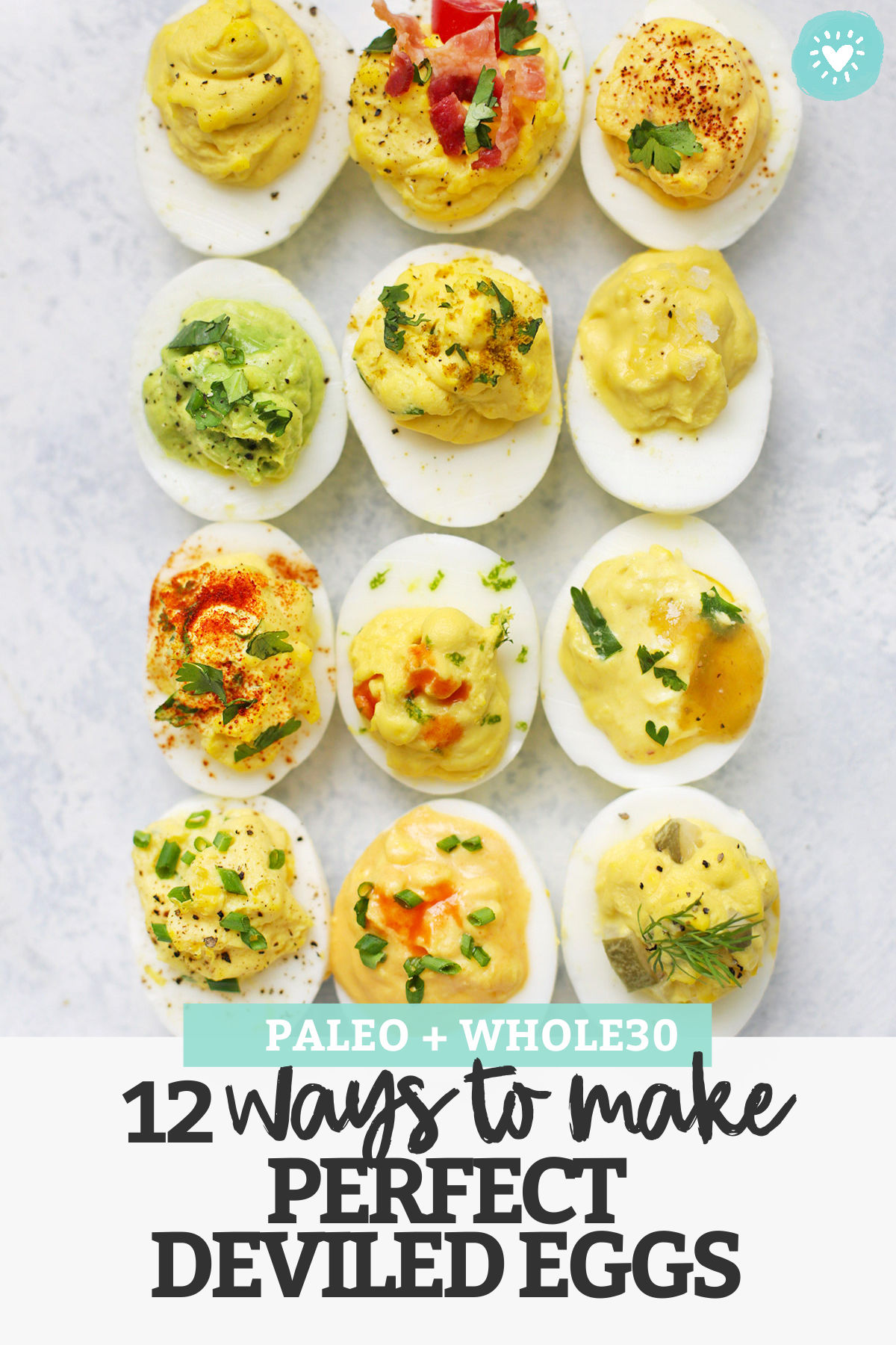 How to Make Perfect Deviled Eggs - My FAVORITE method for deviled eggs plus TWELVE delicious flavor combinations! All are paleo approved, gluten free, and absolutely delicious. // Paleo deviled eggs // the best deviled eggs recipe // deviled eggs no mayo // classic deviled eggs // perfect deviled eggs // 12 flavors of deviled eggs // whole30 deviled eggs // healthy deviled eggs //