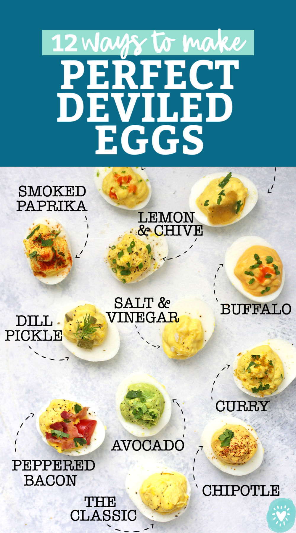 How to Make Perfect Deviled Eggs - My FAVORITE method for deviled eggs plus TWELVE delicious flavor combinations! All are paleo approved, gluten free, and absolutely delicious. // Paleo deviled eggs // the best deviled eggs recipe // deviled eggs no mayo // classic deviled eggs // perfect deviled eggs // 12 flavors of deviled eggs // #deviledeggs #hardboiledeggs #eggs #appetizers #paleo #glutenfree #potluck #picnic #barbecue