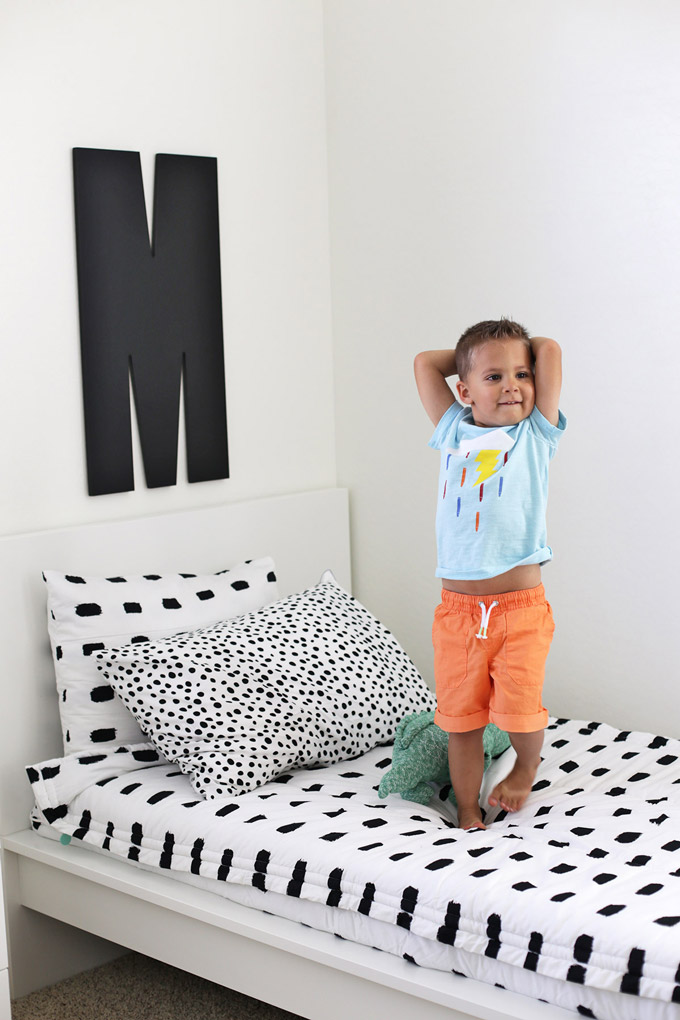 Milo's Big Kid Room! This black and white bedroom turned out so light and bright. We love it! 