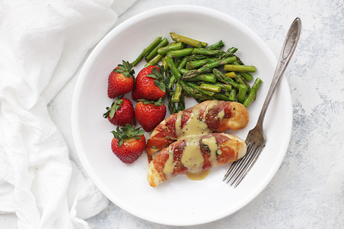 We LOVE this prosciutto wrapped chicken with honey mustard sauce. It's so fast and easy! 