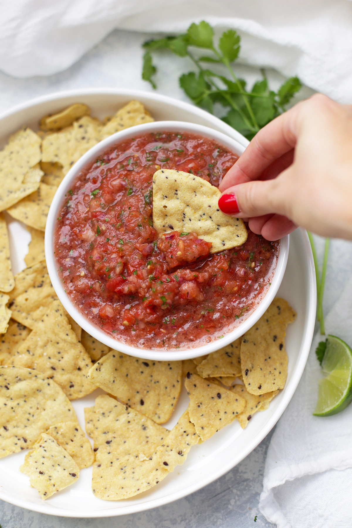 This is our FAVORITE fresh salsa. Salsa fresca loaded with fresh, bright flavor. We love it! 