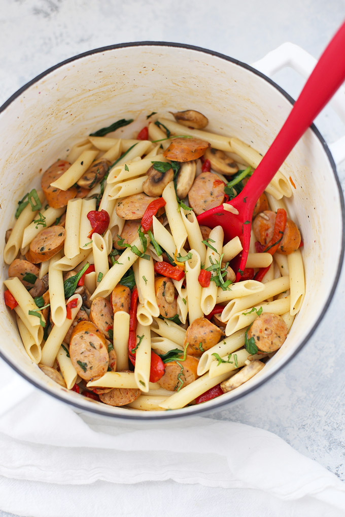 Sausage Pepper Pasta - This easy weeknight meal uses a few shortcuts to add flavor and save time! 